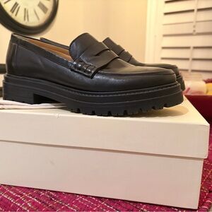 Sezane Black Leather Chunky Loafers